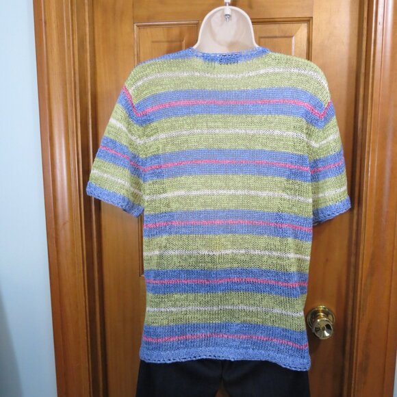 That's Me Sweater Short Sleeve Loose Weave Button Striped Multicolor Size Large - Picture 5 of 9